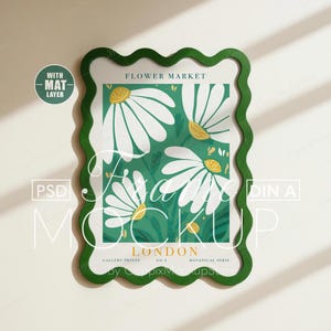 Wellenförmiger Rahmen Mockup, kurviger grüner Kunststoff oder Holz Poster Vorlage für a4 a3 Verspieltes Jugendzimmer PSD Din A Funky Artworks, Bild Foto Preppy