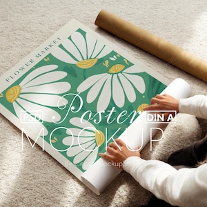 Poster Mockup Mit Person, Aufgerollt: Abrollen Rollen, Detaillierte Nahaufnahme Hände A4 A3 Iso Rahmen Vorlage Realistisch Flach PSD Photoshop