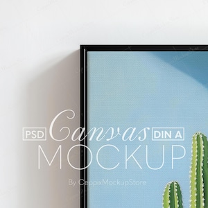Gerahmte Leinwand Mockup Nahaufnahme flach, schwarz realistisch strukturiert, Minimal Poster Wand Kunst Vorlage quadratisch, vertikal, horizontal Malerei PSD
