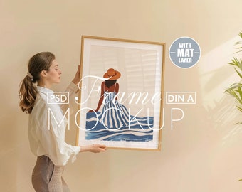 Frame Mockup With Person, A0-A4 Poster PSD Template