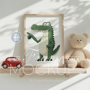 Maquette de cadre de chambre d'enfant, maquette d'affiche en bois A4 A3 PSD pour garçon et fille, cadre de chambre d'enfants de salle de jeux, maquette de cadre d'enfants DIN A, modèle d'intérieur
