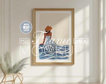 Gold Frame Mockup, Vertical Wall Art Template (PSD)