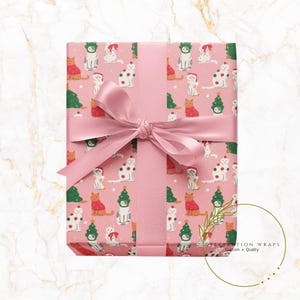 Cat Lover Holiday Gift Wrap | Christmas Cats | Pink Christmas Cats Paper | Fun Holiday Wrapping Paper | Celebration Wraps