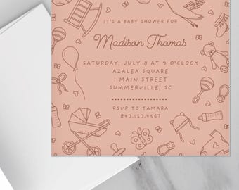 Invitación para baby shower unisex en colores tierra / Papel de regalo para celebración