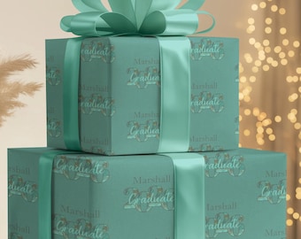 Papel de regalo personalizado para graduación 2026 con estampado turquesa / Papel de regalo para celebraciones