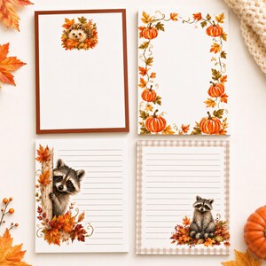Autumn Fall Notepads Hedgehog, Pumpkin Vine & Raccoon Designs, 5x7 Fall Stationery Notepad | Celebration Wraps