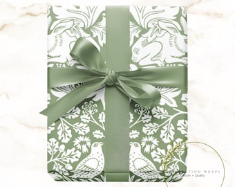 William Morris Vintage Art Nouveau Woodland Wrapping Paper Roll Christmas Sage Green Holiday Gift Wrap Cottagecore Paper | Celebration Wraps