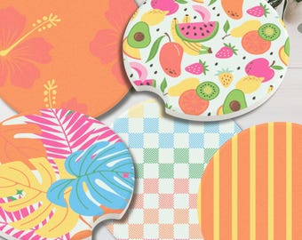 Juego de posavasos/portabotellas absorbentes de esteatita con diseño de frutas tropicales para coche