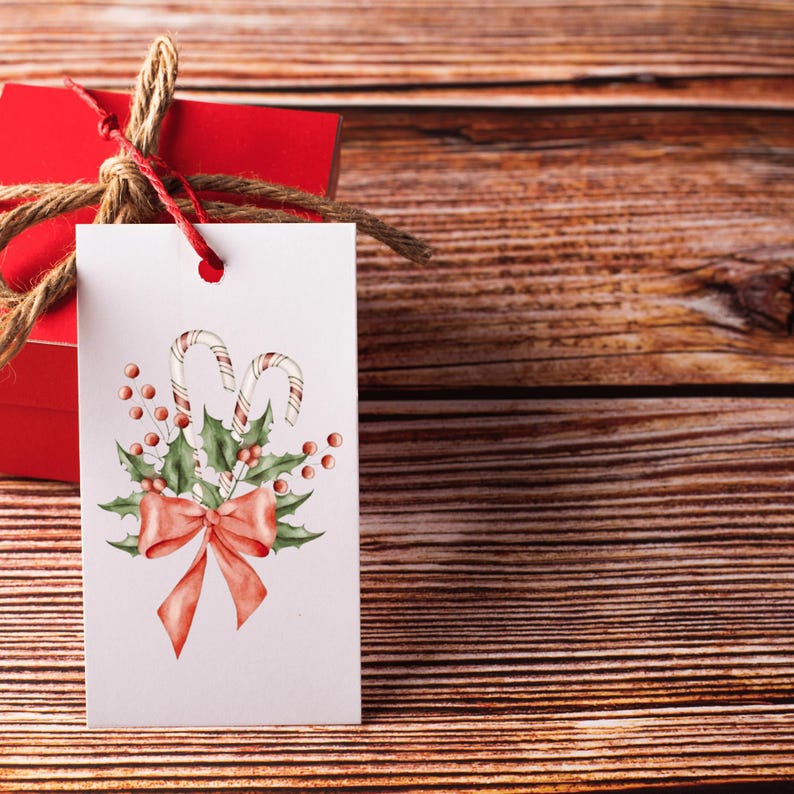 Watercolor Candy Cane Gift Tags Template: Christmas Favor Tags (PDF ...