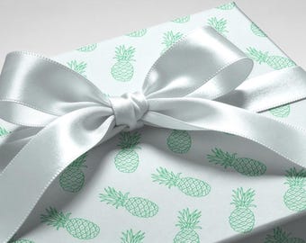 Papel de regalo con diseño de piña / Estampado de frutas tropicales verde menta, ideal para cumpleaños, bodas, baby showers y celebraciones.