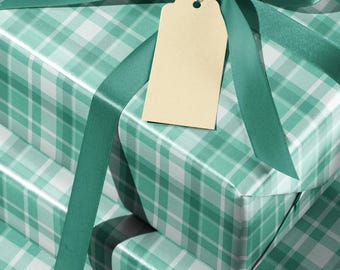 Teal Tartan Plaid Wrapping Paper Gift Wrap Roll, Seasonal Holiday Present, Eco-Friendly
