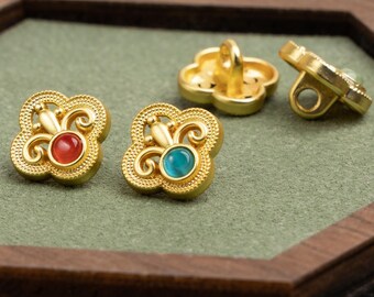 Chinese Auspicious Motif Alloy Buttons (11mm, 5pcs/pack): Vintage-Inspired Elegance for Garments & Crafts