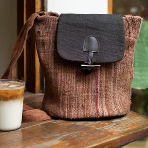Handmade Fabric Crossbody Bag, Dong-ethnic Fermented Iron Cloth Saki-Ori Texture