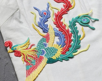 Chinese Phoenix Embroidery Patch Pair, Sew On Appliqué for Jacket Dress DIY Craft