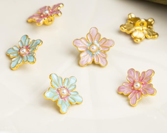 Enamel Flower Alloy Buttons ( 15mm, 5pcs/pack)