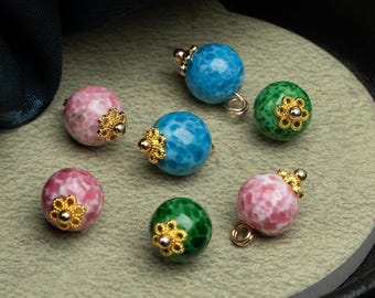 Colorful Glazed Glass Bead Buttons(10mm, 5pcs/pack)