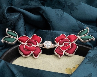 Handmade Silk Rose Flower Frog Buttons - Traditional Chinese Cheongsam Fasteners (1pcs/pack)