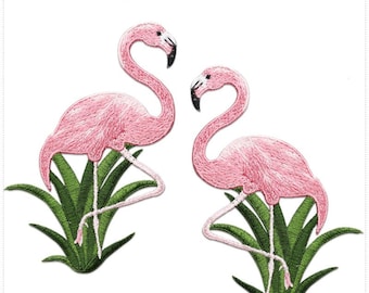 Tropical Pink Flamingo Embroidery Patch Set (2-Piece) Hand-Sewn Applique for DIY & Summer Styling