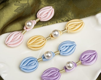 Handmade Tulip Frog Closure with Pearl | Silk Cheongsam Qipao Button