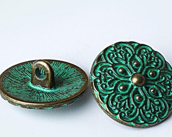 Antique Patina Brass Floral Pattern Sewing Buttons(17.5mm, 5pcs/pack)