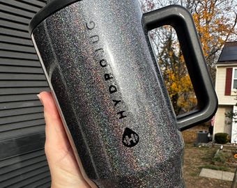 Dark Holographic Glitter Tumbler: Custom Epoxy-Free HydroJug, Stanley, Brumate