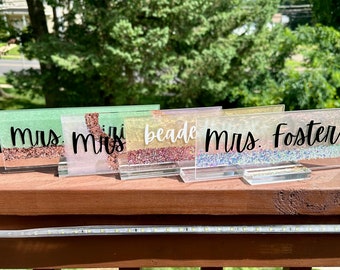 Custom Glitter Desk Name Plate with Stand