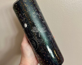 Black Celestial Stainless Steel Tumbler l 20 oz Skinny Custom Glitter Tumbler l Personalized Cup