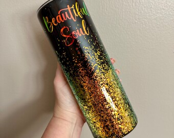 Beautiful Soul Stainless Steel Tumbler l 20 oz Skinny Custom Glitter Tumbler l Personalized Cup