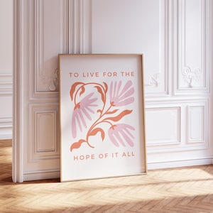 To Live For The Hope Of It All Quote Print Girly Typography Poster Inspirational Home Deco Minimalist Aesthetic Wall Art Pink Affirmation