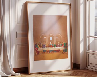 The Last Supper Christian Modern Colourful Boho Christian Wall Art Easter Bible Story Line Art Passover Christian Minimalist Wall Art