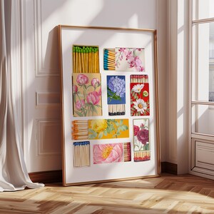 Póster con estampado de caja de cerillas de flores, colorido, lindo, rosa, inspirador, decoración del hogar, arte de pared estético minimalista, floral, femenino
