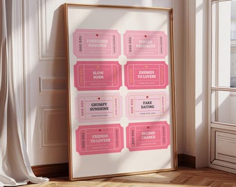 Booktok Book Tropes Print Preppy Pink Tickets Enemies To Lovers Poster Inspirational Home Decor Minimalist Aesthetic Wall Art Grumpy Sunshin