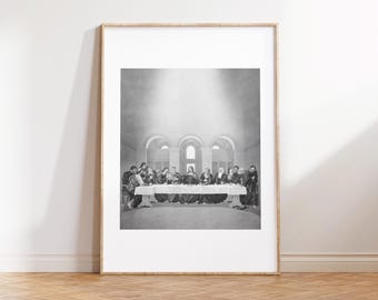The Last Supper Christian Modern Black White Boho Christian Wall Art Easter Bible Story Line Art Passover Christian Minimalist Wall Art
