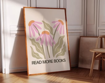 Booktok Read More Books Flower Print Book Tropes Print Preppy Colorful Poster Inspirational Home Decor Minimalist Aesthetic Wall Art