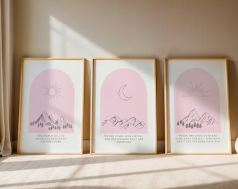 Paquete de pósteres rosas de Acotar I: Trono de Cristal, cita de Maasverse, Sarah J. Maas, estilo inspirado en el universo, impresión minimalista de Booktok, descarga digital.
