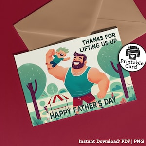 Tarjeta imprimible del día del padre del gimnasio para papá en forma que ama el entrenamiento en el gimnasio Entrenador personal Instructor de gimnasio Papá que es un padre activo y musculoso fuerte