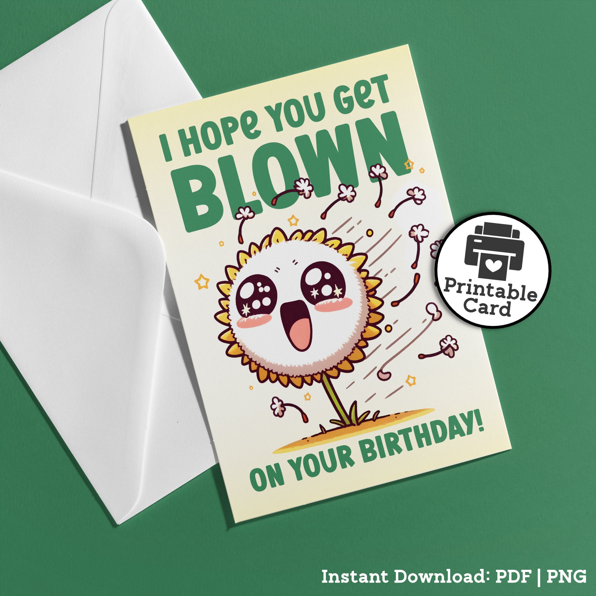 Printable Funny Birthday Card Humor Kawaii Dandelion Card With a Dirty ...