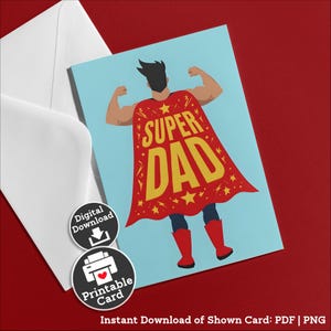 Cartão de Dia dos Pais para Imprimir do Filho, Presente para o Pai, Cartão de Super-herói, Cartão de Aniversário Rosa para Figura Paterna Forte, Download Instantâneo Acessível