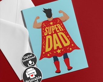 Printable Fathers Day Card From Son Gift for Dad Superhero Card Birthday Card Pink for Strong Father Figure Instant Download Affordable