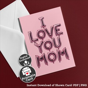 Tarjeta imprimible para el Día de la Madre, de parte de mi esposo. Regalo para mamá. Tarjeta de cumpleaños con globo y corazón minimalista. Descarga instantánea. Precio asequible de último minuto.