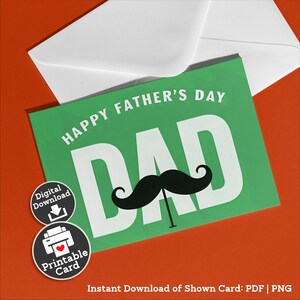 Carte imprimable fête des pères de son fils, cadeau pour père, moustache, carte pour grand-père, carte téléchargeable, beau-père, carte verte, papa, téléchargement drôle, abordable
