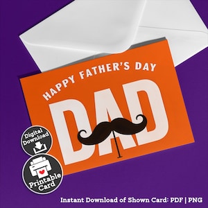 Carte imprimable fête des pères de son fils moustache papa carte pour grand-père carte téléchargeable carte drôle beau-père téléchargement orange cadeau abordable