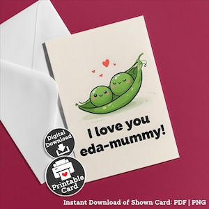 Tarjeta imprimible para el Día de la Madre con tema de jardinería, para niños, para mamá asiática. Tarjeta de cumpleaños para niños, para mamá chef, cocinera, ama el edamame. Descarga instantánea.