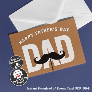 Carte imprimable fête des pères de son fils moustache carte papa pour grand-père carte téléchargeable carte drôle beau-père marron téléchargement cadeau abordable