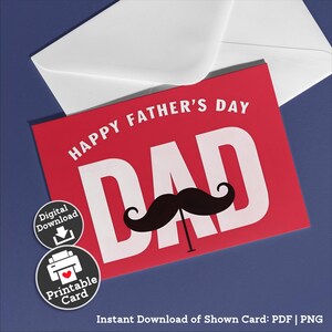 Carte de fête des pères imprimable de son fils, cadeau pour papa, moustache, carte pour grand-père, carte téléchargeable, carte de beau-père drôle, téléchargement rouge, cadeau abordable