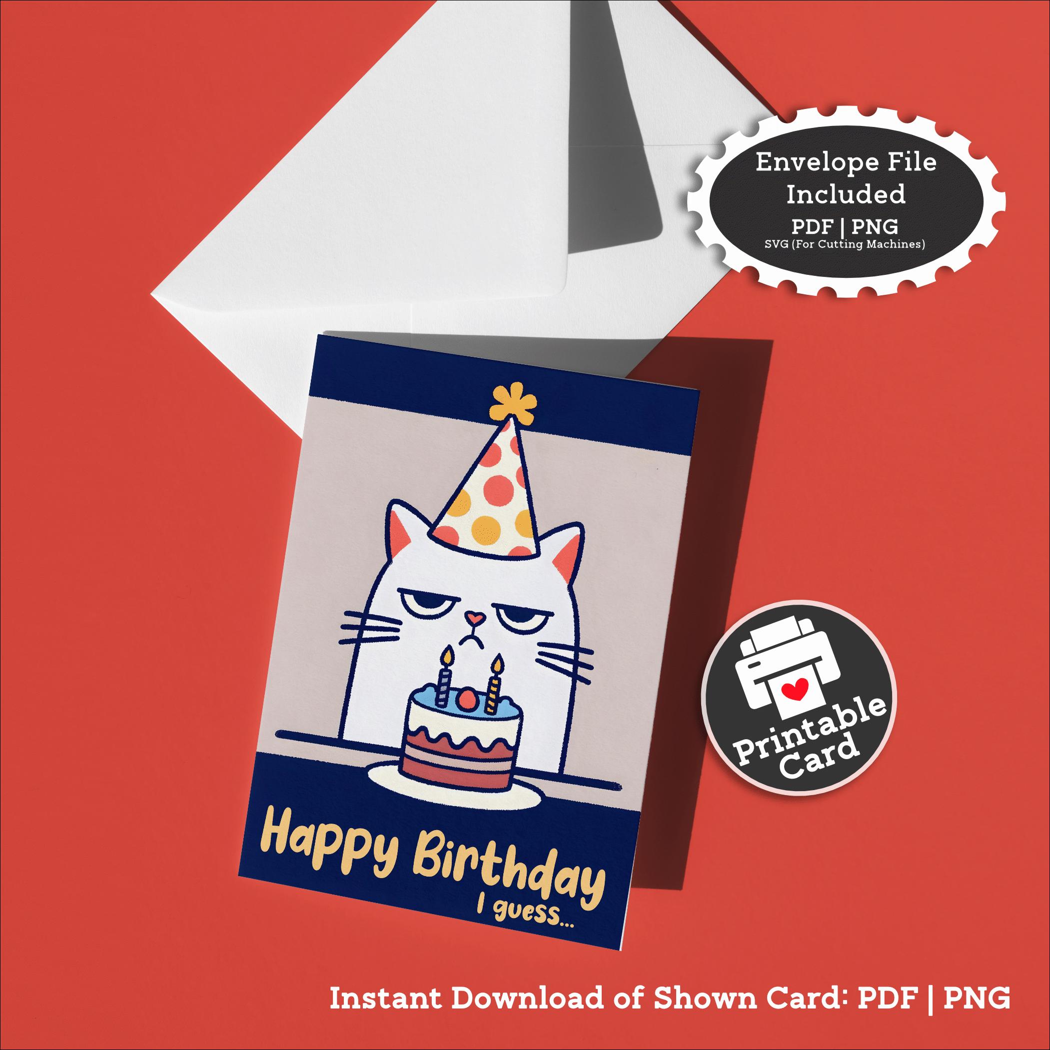 Printable Kitten Birthday Card for Funny Cat Owner Who Loves Grumpy ...