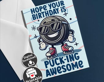 Printable Hockey Birthday Card For Hockey Coach Birthday Gift for Teenager Who Loves Hockey Puck Pun Card Girl Athlete Instant Download png