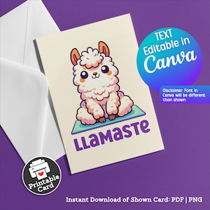 Printable Yoga Birthday Card Funny Yoga Llama Lovers Yogi Pun Llamaste Gift for Yoga Instructor Instant Download Yoga Teacher Custom Card