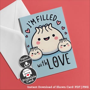 Carte de fête des mères gourmande imprimable d'un enfant pour maman qui aime les raviolis asiatiques Carte d'anniversaire d'un enfant Jeu de cartes pour la Saint-Valentin téléchargement immédiat
