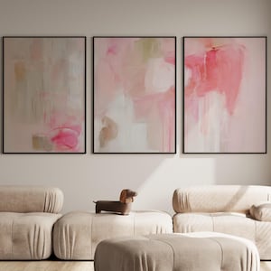 Conjunto de 3 impresiones abstractas en tonos pastel, arte mural rosa y marrón, arte abstracto minimalista, arte mural colorido, arte mural abstracto rosa, descarga digital